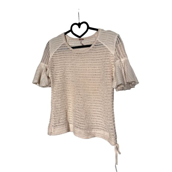 Free People‎ Babes Only Open Weave Knit Ruffle Tee Top Size Small - Picture 2 of 8